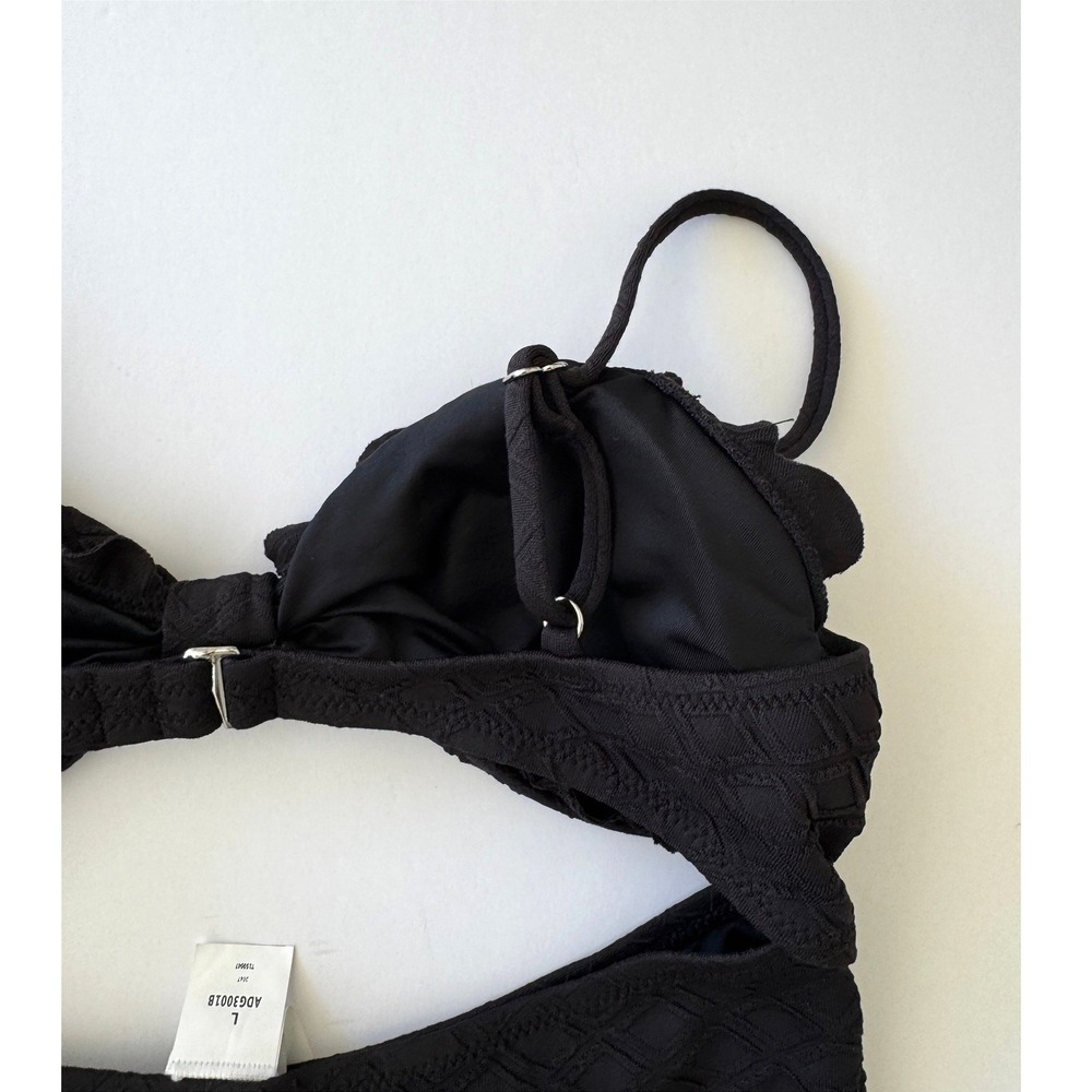 NWT Cupshe One Piece Swimsuit Size Large Black High Waist Ruffles Boho Chic - Picture 3 of 9